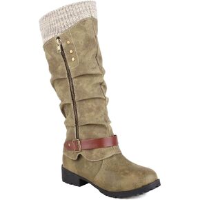 Women's Knee High Boots Knight Boots,Chunky Low Heel Non-Slip Western Boots with Zipper Metal Buckle Stretch Boots