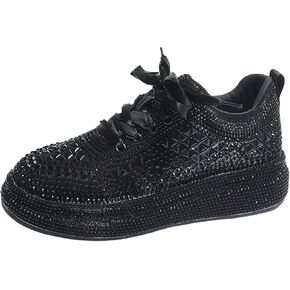 ANUFER Women's Sparkly Starry Rhinestones Trainers Fashion Platform Lace-Up Bling Sneakers