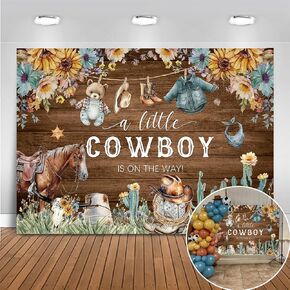 Mocsicka Cowboy Baby Shower Backdrop Dusty Blue Western Baby Shower Party Decorations A Little Cowboy is on The Way Photography Backdrop Wild West Baby Shower Banner for Boys(Brown, 7x5ft(82"x60"))