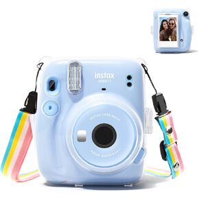 Rieibi Mini 11 Case - Clear Protective Case for Fujifilm Instax Mini 11 Instant Camera - Crystal Hard PC Cover with Removable Shoulder Strap - Transparent