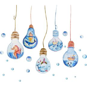 Hanging Ocean Bulb Wall Decals Cartoon Underwater Life with Bubble Wall Stickers 42x30inch Removable Self-Adhesive Vinyl Wall Clings for Kids Bedroom Nursery Playroom Living Room Decors