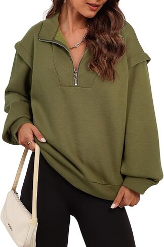 EVALESS Womens Oversized Sweatshirts Casual Half Zip Up Hoodies V Neck Long Sleeve Loose Fall Clothes Outfits Pullover in Saudi Arabia