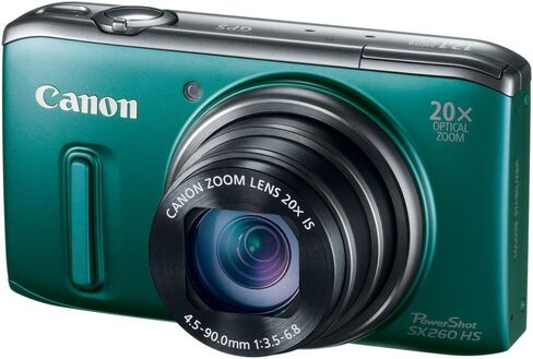 كاميرا Canon PowerShot SX260 HS 12.1 ميجابكسل CMOS الرقمية مع تكبير الصورة 20x وعدسة واسعة الزاوية 25 مم وفيديو عالي الدقة 1080 بكسل (أخضر) (متجدد) in Saudi Arabia