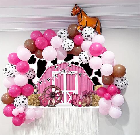 WGSFAGEVEN 7x5ft Cowgirl Backdrop Cow Print Backdrops Pink Barn Background Straw Barn Door Wood Background Western Country Farm Women Birthday Party Photo Booth Prop in Saudi Arabia