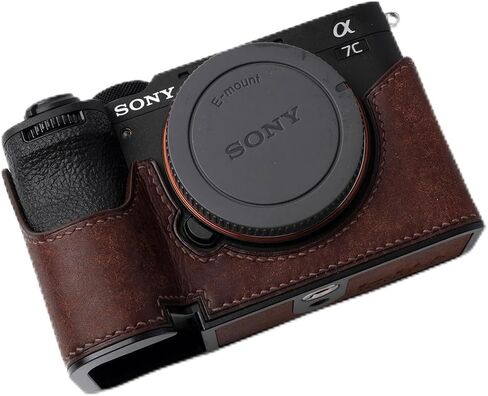 Camera Specialized Genuine Leather Half Case for Sony A7C Mark II A7C2 A7CR Alpha 7C II 7C2R - Top layer cowhide Body + Metal Base Plate 2-in-1 Design (Retro Coffee) in Saudi Arabia