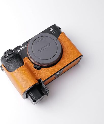Camera Specialized Genuine Leather Half Case for Sony A7C Mark II A7C2 A7CR Alpha 7C II 7C2R - Top layer cowhide Body + Metal Base Plate 2-in-1 Design (Retro Coffee) in Saudi Arabia