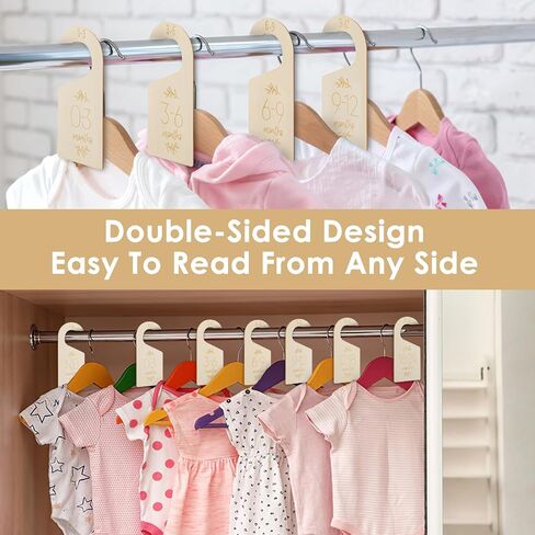Sibba 7 Pcs Wooden Baby Closet Size Dividers Clothes Organizer Adorable Wooden Holder Size Hanger Double Sided Bracket Drawers Must Haves Boho Nursery Decor Room Decorations Storage Rack in Saudi Arabia