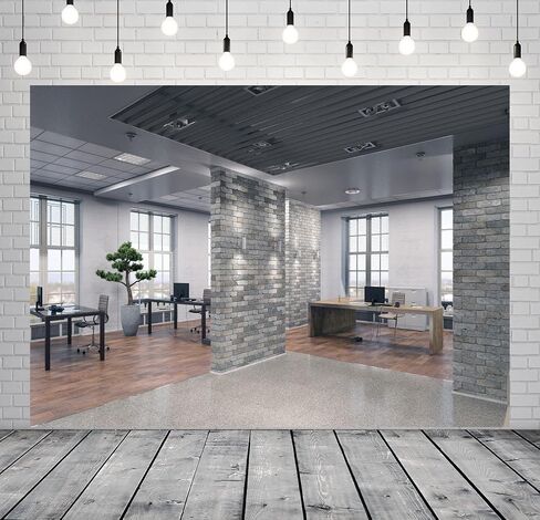 BELECO 7x5ft Fabric Modern Office Backdrop for Video Conference Elegant Business Office Interior Brick Wall Windows Virtual Home Office Photography Background Live Video Zoom Calls Photoshoot Props in Saudi Arabia