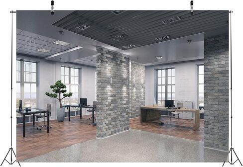 BELECO 7x5ft Fabric Modern Office Backdrop for Video Conference Elegant Business Office Interior Brick Wall Windows Virtual Home Office Photography Background Live Video Zoom Calls Photoshoot Props in Saudi Arabia