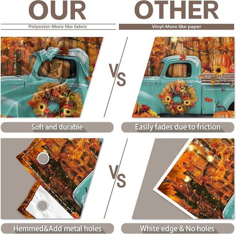ZTHMOE 7x5ft Polyester Fall Forest Blue Truck Photography Backdrop Autumn Harvest Pumpkin Maple Leaves Background Thanksgiving Party Decorations Photo Banner Props with Four Holes Easy to Hang in Saudi Arabia