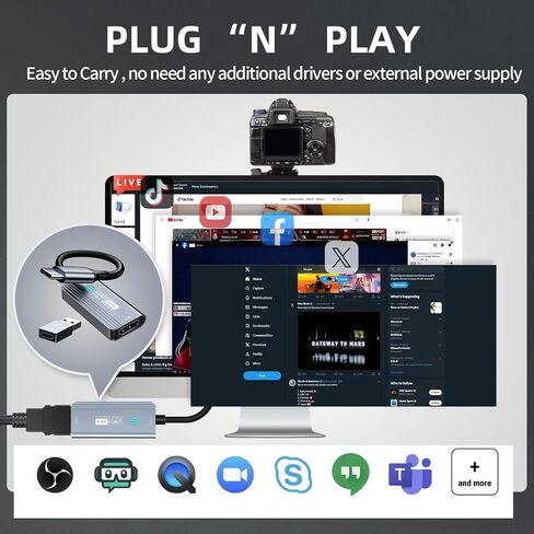 Papeaso Video Capture Card, 4K HDMI to USB/USB C 3.0 Capture Card, 1080P 60FPS Video Capture Device, for Streaming, Teaching,Gaming, Video conferencing or Live Broadcasting in Saudi Arabia