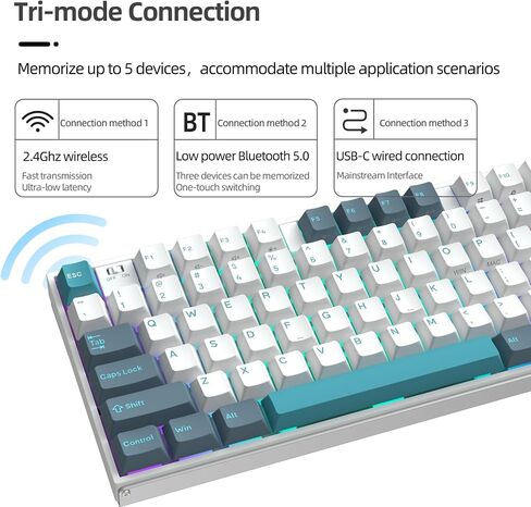 IROK TP87 Tri-Mode Customized Mechanical Keyboard 80% TKL Hot Swapped PBT Keycaps RGB Programmable Wireless Gaming Keyboard with Yellow Switch for Win/Mac Gamer-WhiteBlue in Saudi Arabia