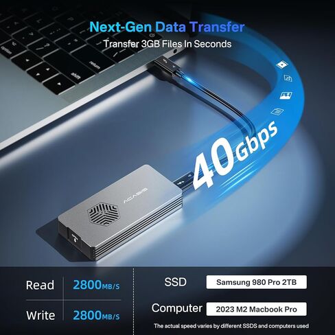 اكاسيس حافظة SSD M.2 NVMe بدون ادوات 40Gbps لـ M1 M2 Pro/Max، حافظة ذاكرة مستديمة من خليط الالومنيوم الناعم المضاد للخدش، متوافقة مع USB4/3.2/3.1/3.0/2.0، تدعم حتى 8TB مقاس 2280 M&B+M-Key in Kuwait