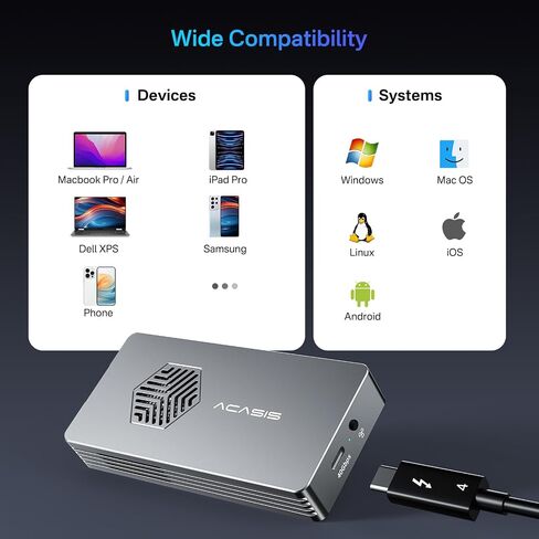 اكاسيس حافظة SSD M.2 NVMe بدون ادوات 40Gbps لـ M1 M2 Pro/Max، حافظة ذاكرة مستديمة من خليط الالومنيوم الناعم المضاد للخدش، متوافقة مع USB4/3.2/3.1/3.0/2.0، تدعم حتى 8TB مقاس 2280 M&B+M-Key in Kuwait