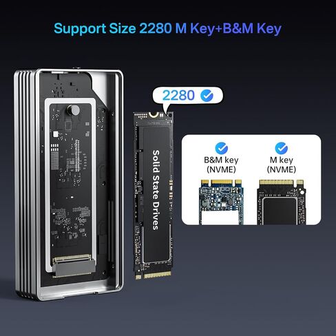 اكاسيس حافظة SSD M.2 NVMe بدون ادوات 40Gbps لـ M1 M2 Pro/Max، حافظة ذاكرة مستديمة من خليط الالومنيوم الناعم المضاد للخدش، متوافقة مع USB4/3.2/3.1/3.0/2.0، تدعم حتى 8TB مقاس 2280 M&B+M-Key in Kuwait