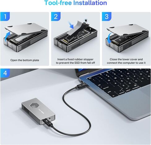 اكاسيس حافظة SSD M.2 NVMe بدون ادوات 40Gbps لـ M1 M2 Pro/Max، حافظة ذاكرة مستديمة من خليط الالومنيوم الناعم المضاد للخدش، متوافقة مع USB4/3.2/3.1/3.0/2.0، تدعم حتى 8TB مقاس 2280 M&B+M-Key in Kuwait