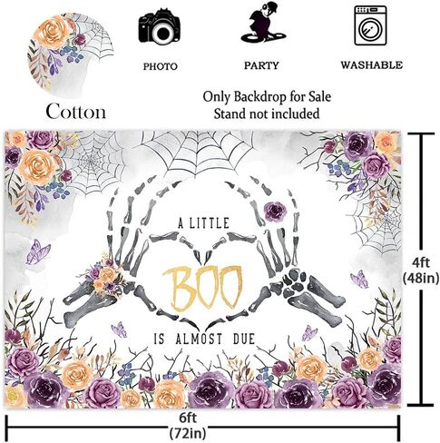 Mocsicka Boo Halloween Baby Shower خلفية A Little Boo تقريبًا بسبب ديكورات استحمام الطفل القوطية الأزهار الجمجمة استحمام الطفل لوازم خلفية التصوير الفوتوغرافي راية كشك الصور (7 × 5 أقدام) in Saudi Arabia