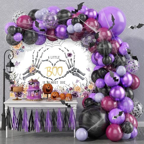Mocsicka Boo Halloween Baby Shower خلفية A Little Boo تقريبًا بسبب ديكورات استحمام الطفل القوطية الأزهار الجمجمة استحمام الطفل لوازم خلفية التصوير الفوتوغرافي راية كشك الصور (7 × 5 أقدام) in Saudi Arabia