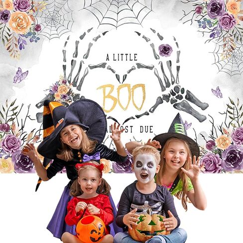 Mocsicka Boo Halloween Baby Shower خلفية A Little Boo تقريبًا بسبب ديكورات استحمام الطفل القوطية الأزهار الجمجمة استحمام الطفل لوازم خلفية التصوير الفوتوغرافي راية كشك الصور (7 × 5 أقدام) in Saudi Arabia