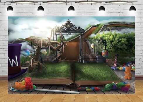 5.9 x 3.6 ft Chocolate Factory Backdrop Decorations Fairy Magical Candy Garden World Background Chocolate Birthday Party Decorations for Kids in Saudi Arabia