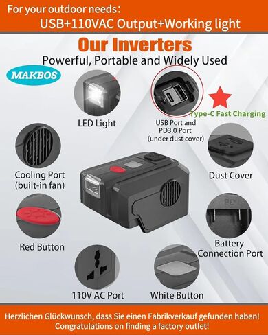 for Black and Decker 40V Battery top Off Inverter Generator,for Black and Decker USB Type-C Fast Charger Adapter with LED WorkingLight,200 Watt Power Inverter,Portable Power Source,40V DC to 110V AC in Kuwait