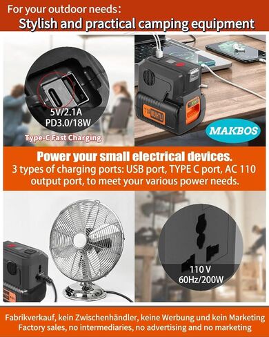 for Black and Decker 40V Battery top Off Inverter Generator,for Black and Decker USB Type-C Fast Charger Adapter with LED WorkingLight,200 Watt Power Inverter,Portable Power Source,40V DC to 110V AC in Kuwait