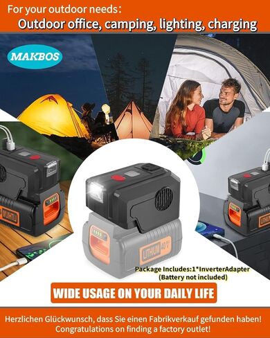 for Black and Decker 40V Battery top Off Inverter Generator,for Black and Decker USB Type-C Fast Charger Adapter with LED WorkingLight,200 Watt Power Inverter,Portable Power Source,40V DC to 110V AC in Kuwait