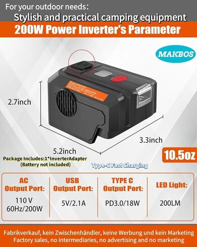 for Black and Decker 40V Battery top Off Inverter Generator,for Black and Decker USB Type-C Fast Charger Adapter with LED WorkingLight,200 Watt Power Inverter,Portable Power Source,40V DC to 110V AC in Kuwait