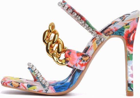 Cape Robbin Vavaboom Sexy Stiletto High Heels for Women, Square Toe Shoes Heels with Link and Faux Rhinestones in Saudi Arabia