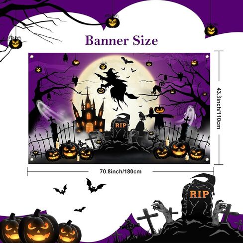 Purple Halloween Photo Backdrop Moon Night Spooky Castle Cemetery Pumpkin Witch Ghost Scary Backdrop for Halloween Horror Night Halloween Background Party Decorations in Saudi Arabia