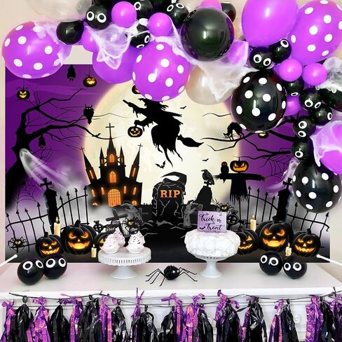 Purple Halloween Photo Backdrop Moon Night Spooky Castle Cemetery Pumpkin Witch Ghost Scary Backdrop for Halloween Horror Night Halloween Background Party Decorations in Saudi Arabia