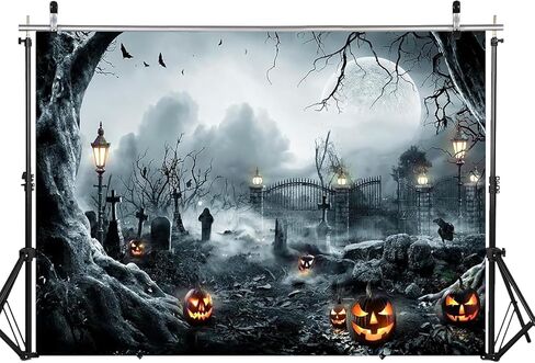 LYWYGG Halloween Backdrop for Photography Horror Night Background Scary Pumpkin Moon Backdrop for Party Decoration Supplies Studio Props CP-459(7x5ft) in Kuwait