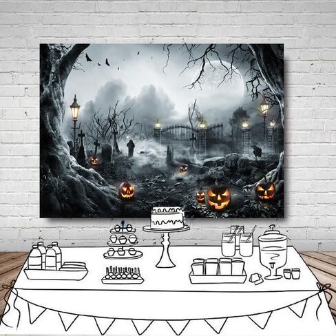 LYWYGG Halloween Backdrop for Photography Horror Night Background Scary Pumpkin Moon Backdrop for Party Decoration Supplies Studio Props CP-459(7x5ft) in Kuwait