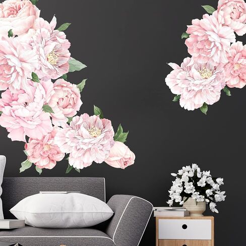 White Peony Wall Decals for Girls Bedroom Vinyl Flower Wall Decals Peel and Stick Floral Wall Stickers for Kids Room Baby Nursery in Kuwait