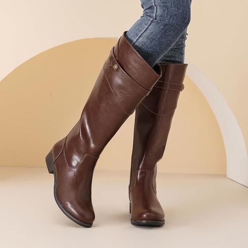 Women's Knee High Boots Wide Calf Comfortable Riding Combat Flat Boots and Fashionable for Fall and Winter Wear for Women. in Saudi Arabia