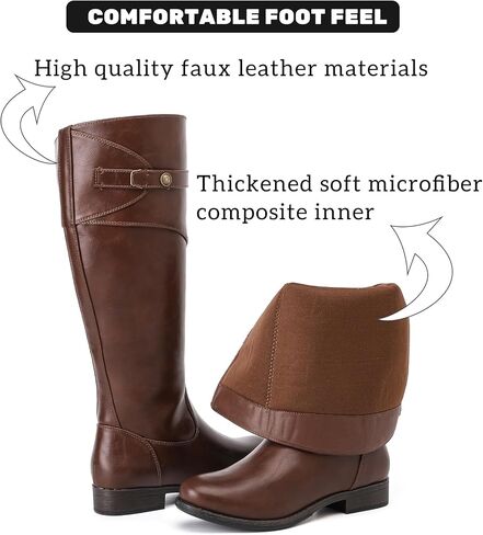 Women's Knee High Boots Wide Calf Comfortable Riding Combat Flat Boots and Fashionable for Fall and Winter Wear for Women. in Saudi Arabia