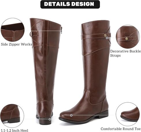 Women's Knee High Boots Wide Calf Comfortable Riding Combat Flat Boots and Fashionable for Fall and Winter Wear for Women. in Saudi Arabia