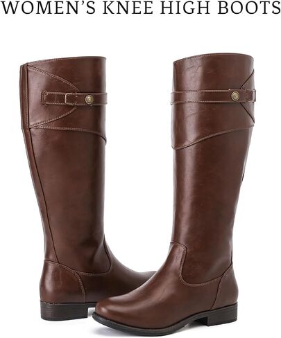 Women's Knee High Boots Wide Calf Comfortable Riding Combat Flat Boots and Fashionable for Fall and Winter Wear for Women. in Saudi Arabia