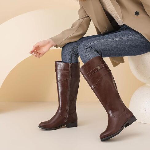 Women's Knee High Boots Wide Calf Comfortable Riding Combat Flat Boots and Fashionable for Fall and Winter Wear for Women. in Saudi Arabia