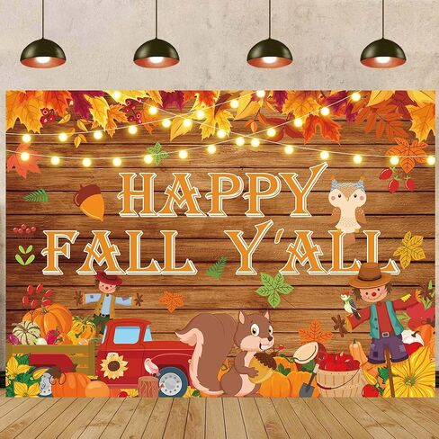 Happy Fall Y'all Banner Backdrop 7X5FT Fall Festival Decorations Banner,Rustic Wood Pumpkins Harvest Photography Background for Fall Party Decorations Supplies in Saudi Arabia