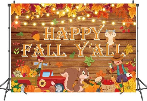 Happy Fall Y'all Banner Backdrop 7X5FT Fall Festival Decorations Banner,Rustic Wood Pumpkins Harvest Photography Background for Fall Party Decorations Supplies in Saudi Arabia