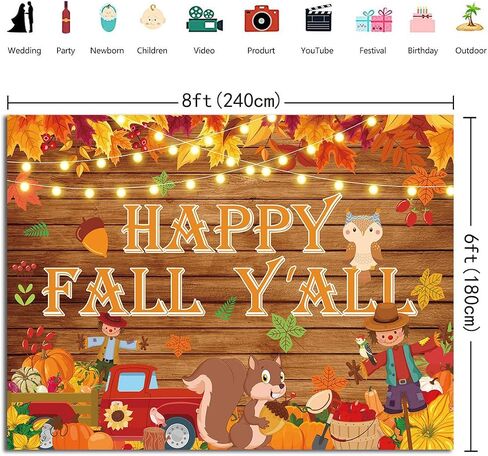 Happy Fall Y'all Banner Backdrop 7X5FT Fall Festival Decorations Banner,Rustic Wood Pumpkins Harvest Photography Background for Fall Party Decorations Supplies in Saudi Arabia
