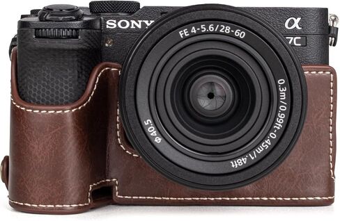 MUZIRI KINOKOO Sony A7C II Case - Premium PU Leather Half Case with Hand Grip & Opening Bottom - Perfect Compatible for Sony Alpha 7C II/A7C II/A7C Mark II Cameras - Coffee in Kuwait