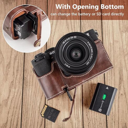 MUZIRI KINOKOO Sony A7C II Case - Premium PU Leather Half Case with Hand Grip & Opening Bottom - Perfect Compatible for Sony Alpha 7C II/A7C II/A7C Mark II Cameras - Coffee in Kuwait