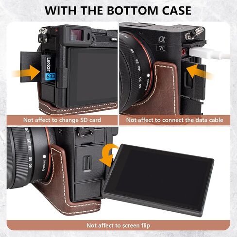 MUZIRI KINOKOO Sony A7C II Case - Premium PU Leather Half Case with Hand Grip & Opening Bottom - Perfect Compatible for Sony Alpha 7C II/A7C II/A7C Mark II Cameras - Coffee in Kuwait