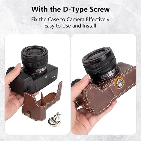 MUZIRI KINOKOO Sony A7C II Case - Premium PU Leather Half Case with Hand Grip & Opening Bottom - Perfect Compatible for Sony Alpha 7C II/A7C II/A7C Mark II Cameras - Coffee in Kuwait