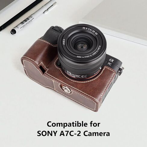 MUZIRI KINOKOO Sony A7C II Case - Premium PU Leather Half Case with Hand Grip & Opening Bottom - Perfect Compatible for Sony Alpha 7C II/A7C II/A7C Mark II Cameras - Coffee in Kuwait