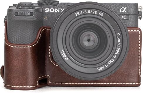 MUZIRI KINOKOO Sony A7C II Case - Premium PU Leather Half Case with Hand Grip & Opening Bottom - Perfect Compatible for Sony Alpha 7C II/A7C II/A7C Mark II Cameras - Coffee in Kuwait