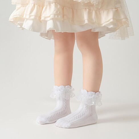 Toddler Girls Lace Ruffle Socks Baby Girl Cozy Soft Cotton Frilly Socks Cute Princess Style Dress Socks 6 pairs in Kuwait