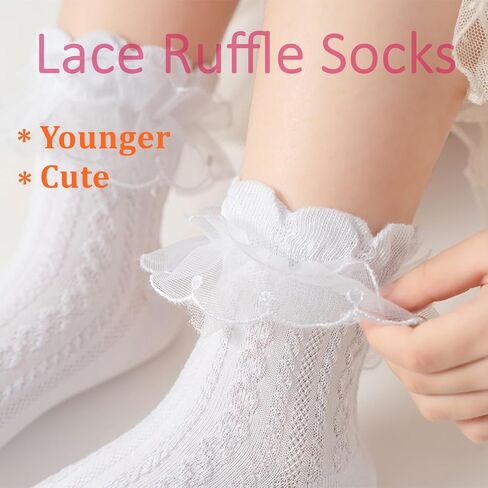 Toddler Girls Lace Ruffle Socks Baby Girl Cozy Soft Cotton Frilly Socks Cute Princess Style Dress Socks 6 pairs in Kuwait